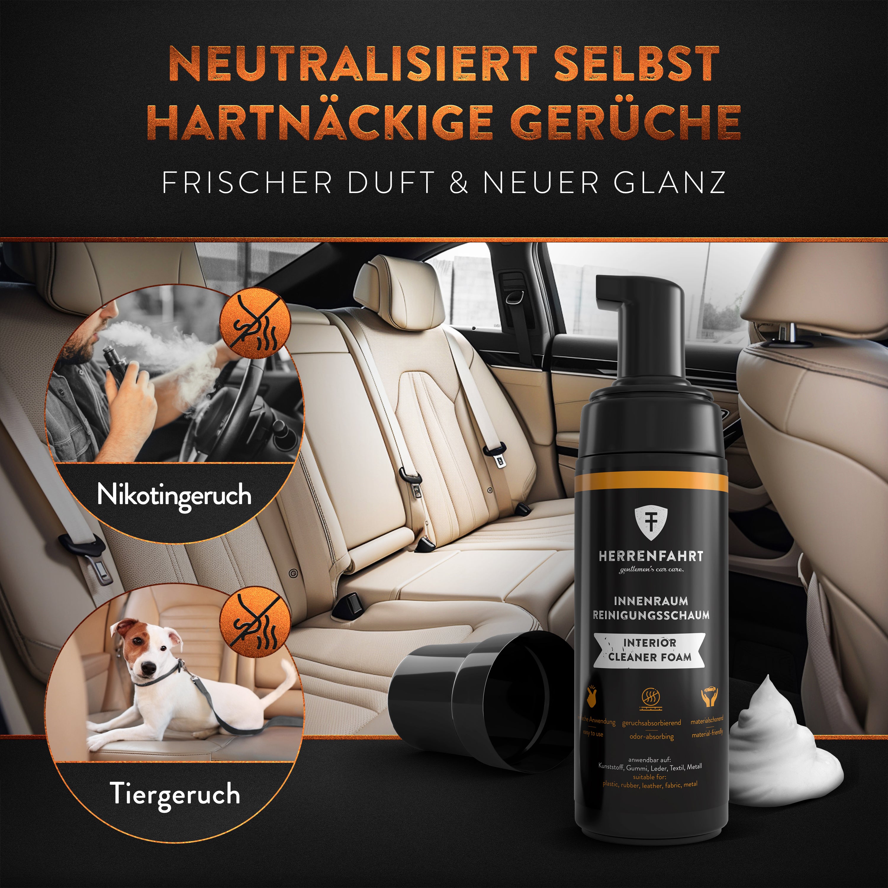 Innenraumreiniger Schaum + Reinigungspad + Reinigungstuch